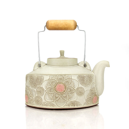 Sarah Pike 11 - Flower Teapot in Bone and Pink - Signature Piece